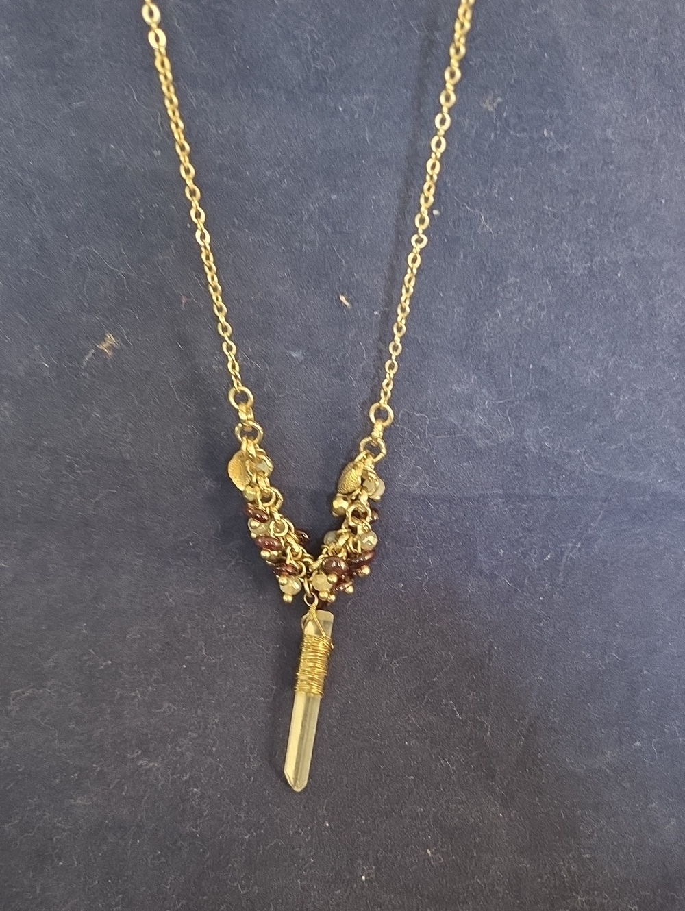 Gold-Tone Crystal Point Pendant Necklace with Garnet Bead Accents